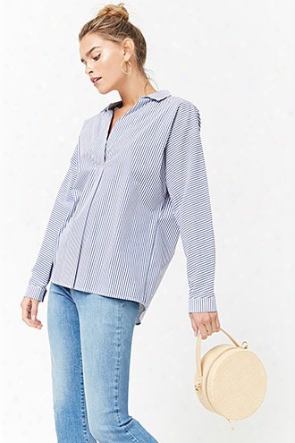 Pinstriped Split Neck Top