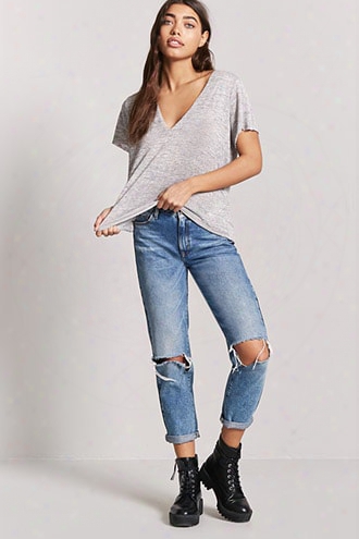 Plunging Heathered Knit Top