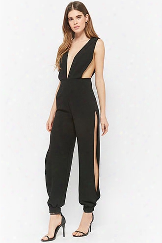 Plunging Open-leg Jumpsuit