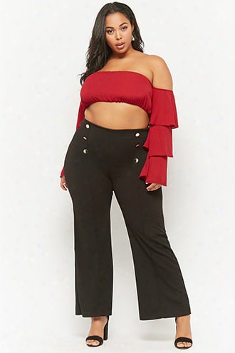 Plus Size Buttoned High-rise Flare Pants