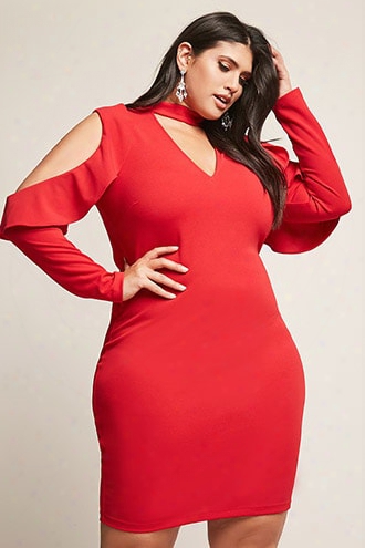 Plus Size Cutout Open-shoulder Bodycon Dress