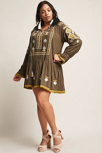 Plus Size Embroidered Geo Dress