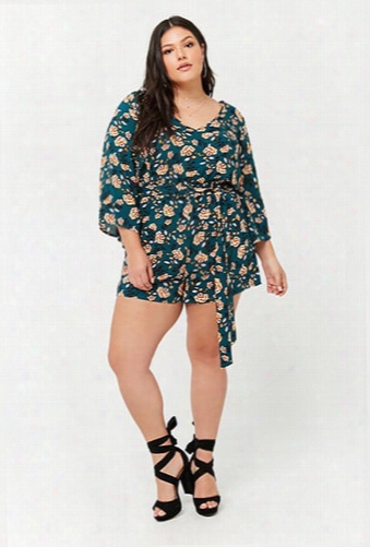 Plus Size Floral Smocked Self-tie Romper