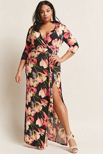 Plus Size Floral Surplice Maxi Dress