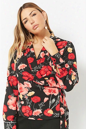 Plus Size Floral Surplice Wrap Top