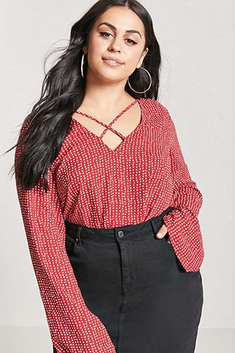 Plus Size Geo-print Caged Top