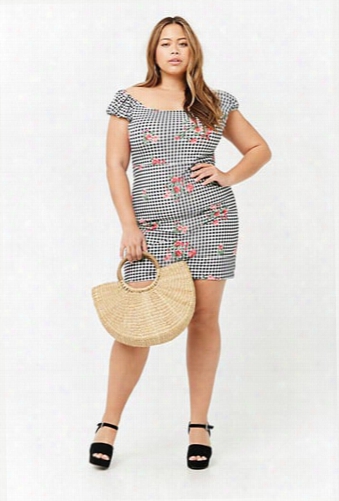 Plus Size Gingham Floral Dress