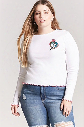 Plus Size Laser Kitten Embroidered Top