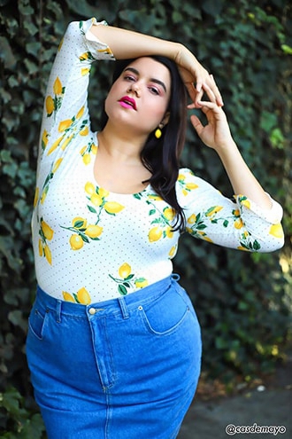 Plus Size Polka Dot Lemon Print Bodysuit