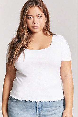 Plus Size Ribbed Knit Letuce-edge Top