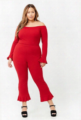 Plus Size Ribbed Knit Ruffle Pants