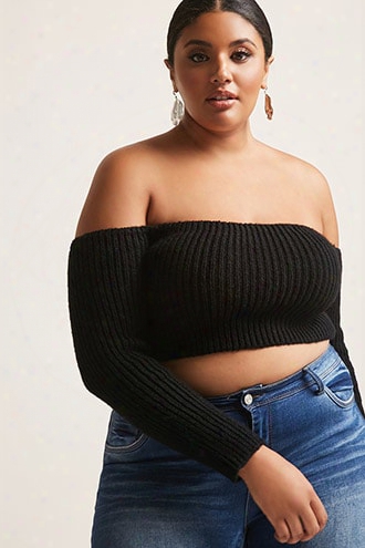 Plus Size Ribbed Off-the-shoulder Crop Top