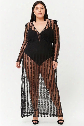 Plus Size Sheer Lace Surplice Maxi Dress