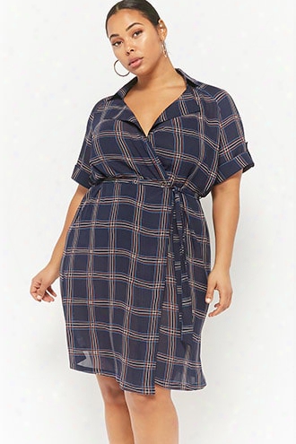 Plus Size Sheer Plaid Wrap Dress