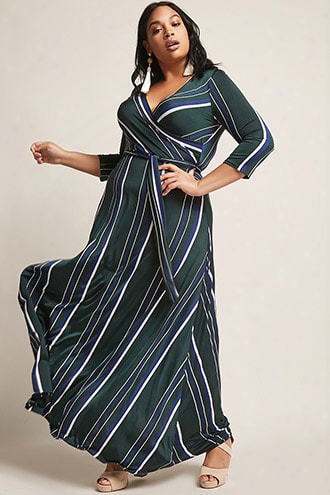 Plus Size Stripe Surplice Maxi Dress