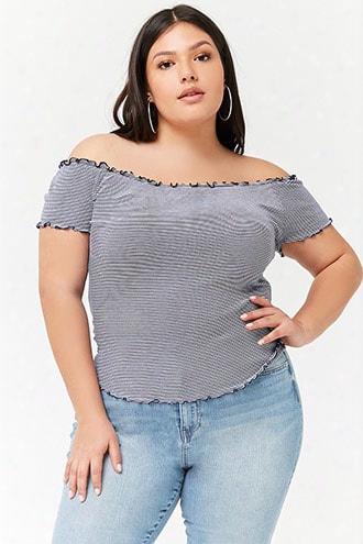 Plus Size Striped Lettuce Edge Cropped Tee