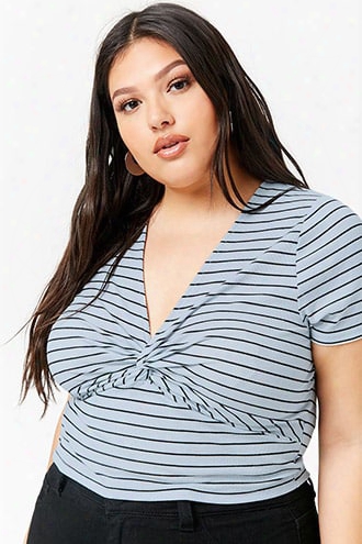 Plus Size Striped Twist-front Top