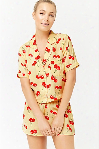 Satin Cherry Print Pajama Set