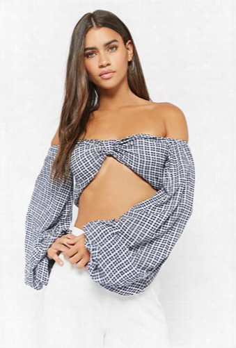 Selfie Leslie Plaid Off-the-shoulder Top