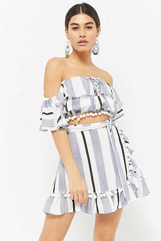 Selfie Leslie Striped Lace-up Crop Top