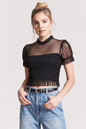 Sheer Mesh Smocked Top