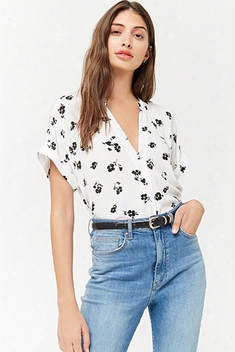 Split-neck Floral Print Top