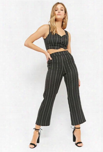 Stitch-striped Crop Top & High-waisted Pants Set