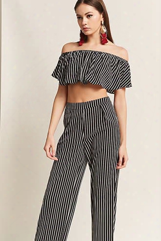 Stripe Off-the-shoulder Crop Top & Pants Set