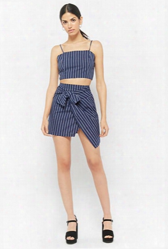 Striped Tie-front Skirt