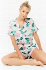 Leaf Print Button-Front Pajama Romper