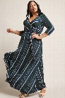 Plus Size Stripe Surplice Maxi Dress