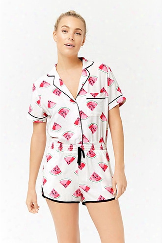 Watermelon Button-front Pajama Romper