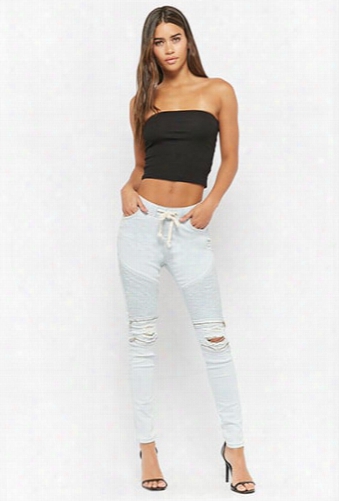 Zippered Moto-inspired Drawstring Jeans