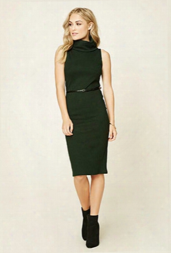 Belted Turtleneck Dress