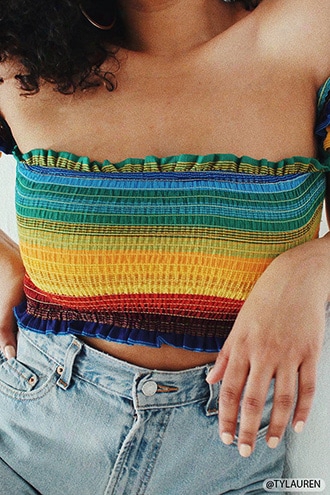 Colorblock Smocked Off-the-shoulder Crop Top