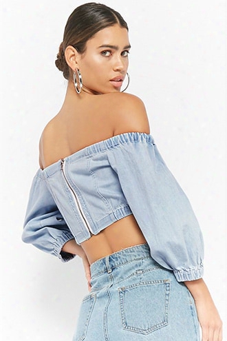 Denim Off-the-shoulder Crop Top