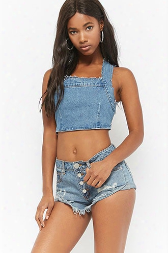 Distressed Button-fly Denim Shorts