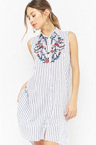 Embroidered Striped Shirt Dress