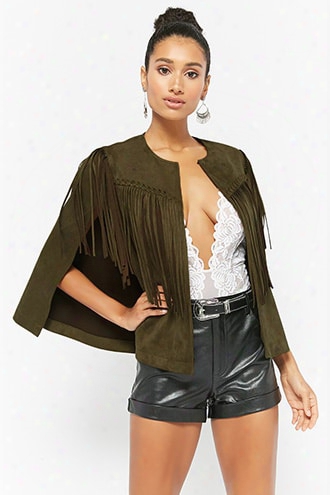 Faux Suede Fringe Cape Jacket