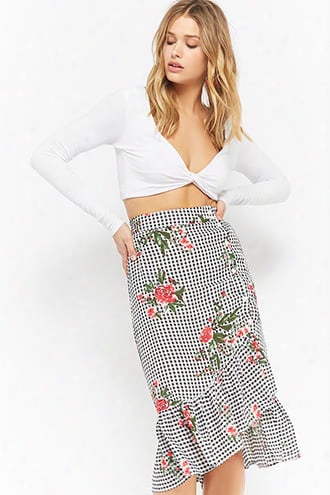 Floral Gingham Flounce Skirt