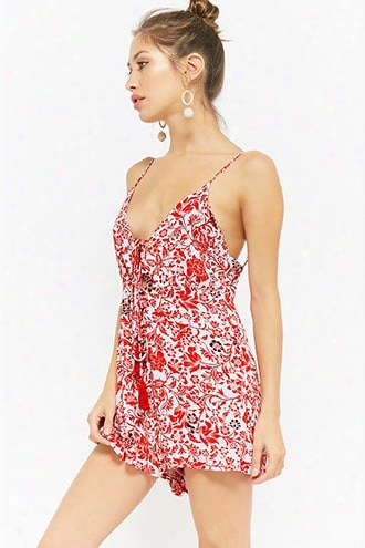 Floral Plunging Self-tie Romper