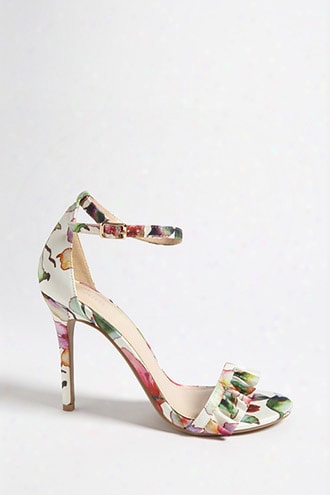 Floral Print Satin Heels