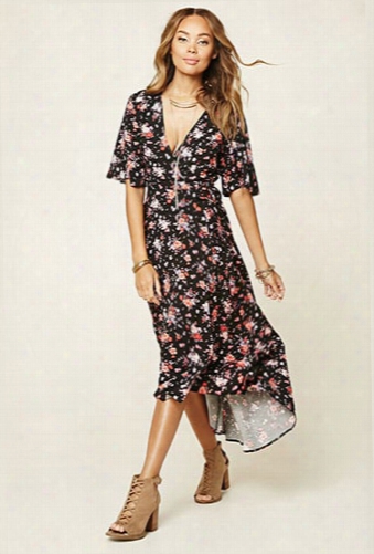 Floral Print Wrap Midi Dress