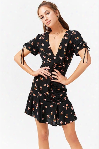 Floral Ruched Surplice Dress