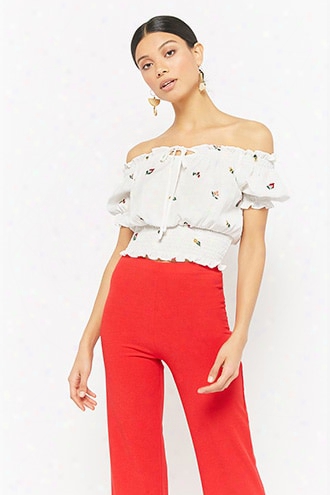 Floral Smocked Off-the-shoulder Crop Top