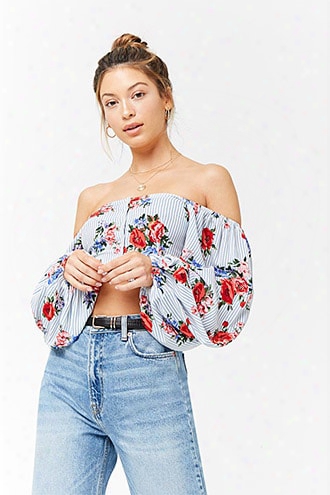 Floral Striped Off-the-shoulder Crop Top