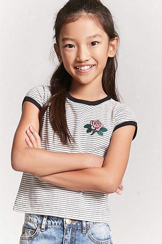 Girls Stripe Rose Graphic Ringer Tee (kids)