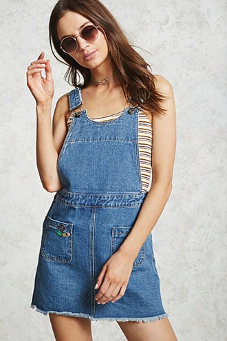 Graphic Denim Overall Dress