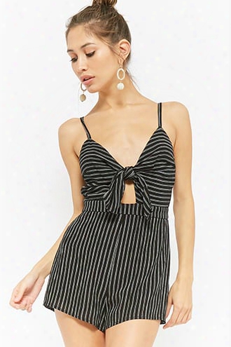 Honey Punch Striped Tie-front Cutout Romper