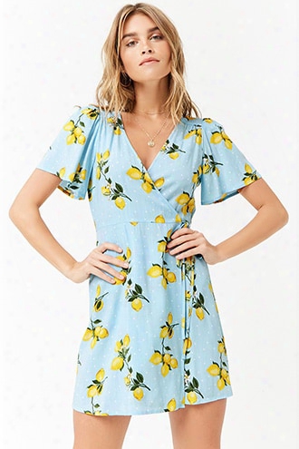 Lemon Print Mini Wrap Dress